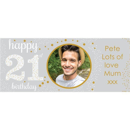 21st Silver Sparkling Personalised Banner