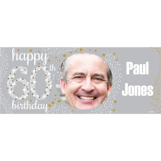 60th Silver Sparkling Personalised Banner