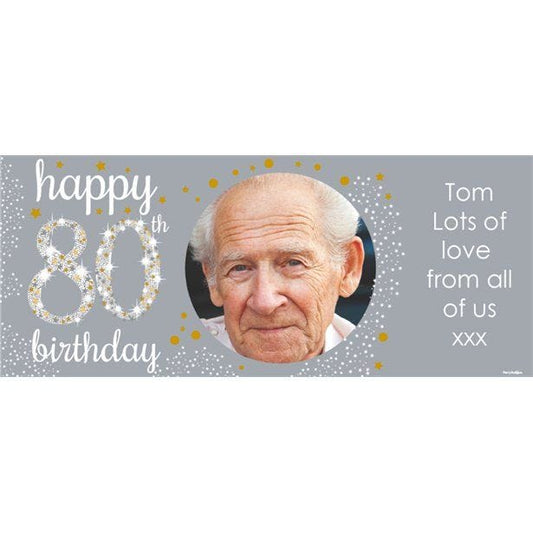 80th Silver Sparkling Personalised Banner
