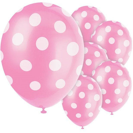 Pink Decorative Polka Dots Balloons - 12" Latex (6pk)