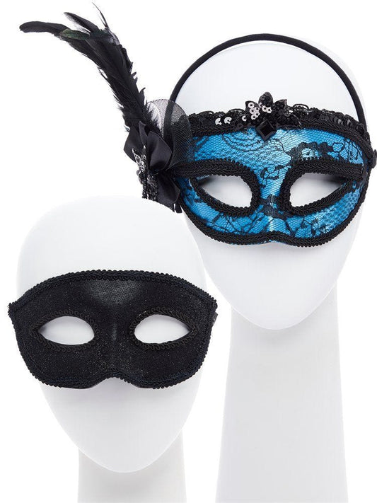 Blue/Black Masquerade Masks for Couples