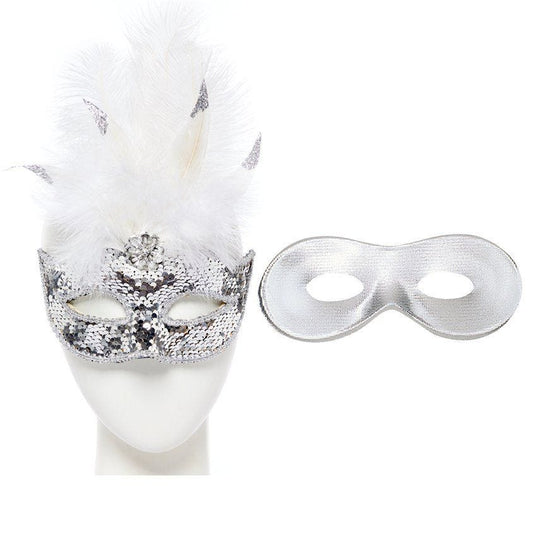Silver Feather Masquerade Masks for Couples