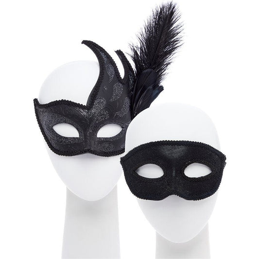 Black and Feather Masquerade Masks for Couples