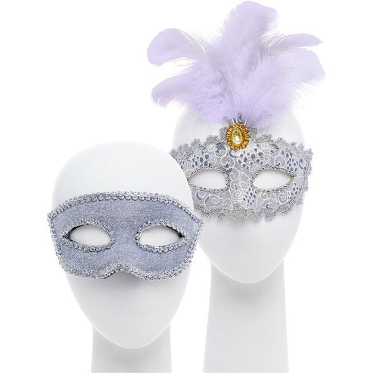 Silver and Feather Masquerade Masks for Couples