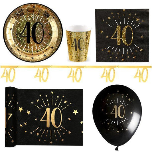 Sparkling Gold 40th Birthday - Deluxe Party Pack for 20