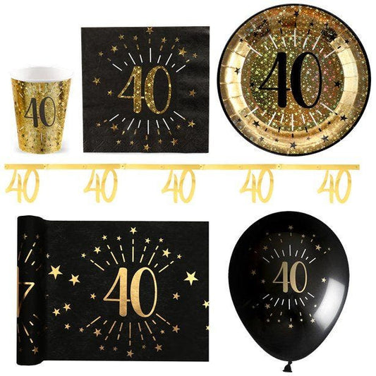 Sparkling Gold 40th Birthday - Deluxe Party Pack for 30