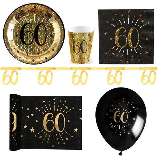Sparkling Gold 60th Birthday - Deluxe Party Pack for 20
