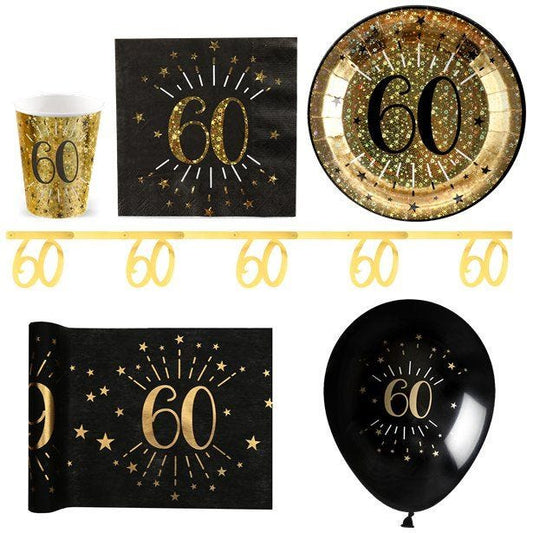 Sparkling Gold 60th Birthday - Deluxe Party Pack for 30