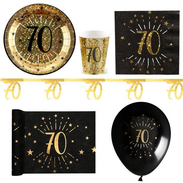 Sparkling Gold 70th Birthday - Deluxe Party Pack for 20