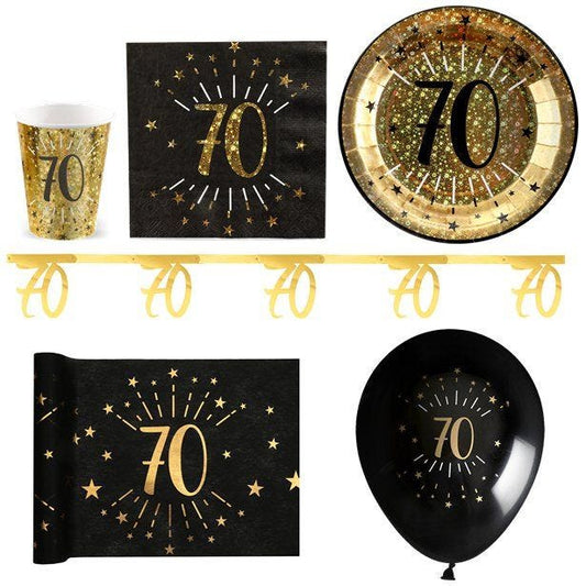 Sparkling Gold 70th Birthday - Deluxe Party Pack for 30