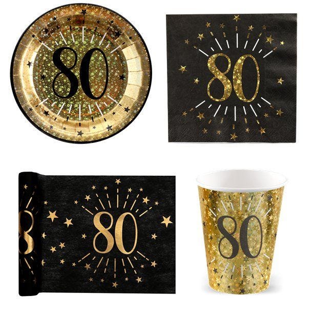 Sparkling Gold 80th Birthday Value Party Pack for 10