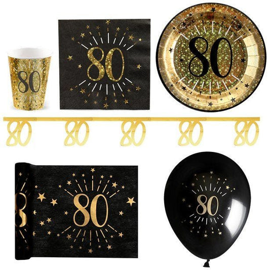 Sparkling Gold 80th Birthday - Deluxe Party Pack for 30