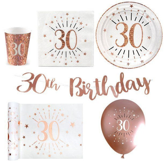 Sparkling Rose Gold 30th Birthday - Deluxe Party Pack for 30