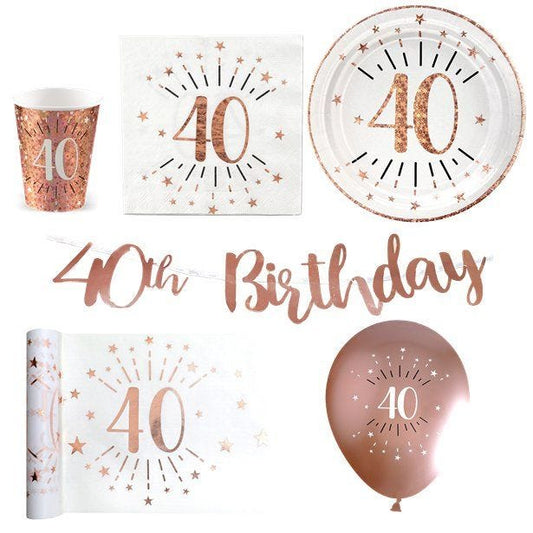 Sparkling Rose Gold 40th Birthday - Deluxe Party Pack for 30