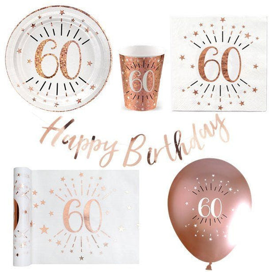 Sparkling Rose Gold 60th Birthday - Deluxe Party Pack for 20