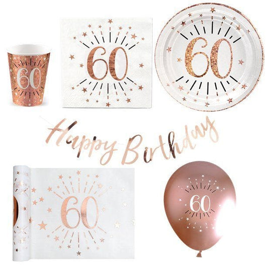 Sparkling Rose Gold 60th Birthday - Deluxe Party Pack for 30