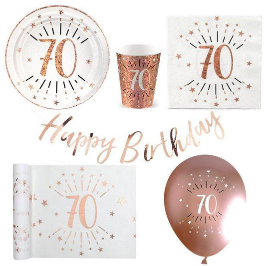 Sparkling Rose Gold 70th Birthday - Deluxe Party Pack For 20
