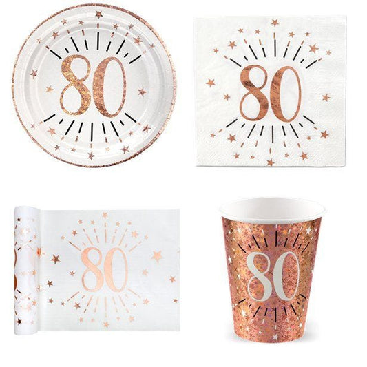 Sparkling Rose Gold 80th Birthday Value Party Pack for 10