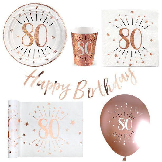 Sparkling Rose Gold 80th Birthday - Deluxe Party Pack for 20
