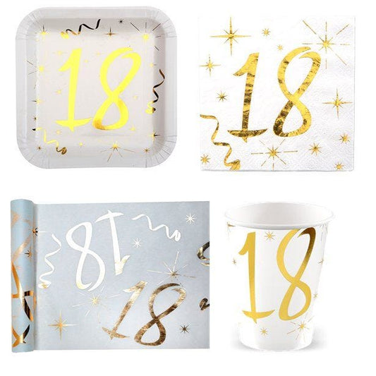 White & Gold Sparkle 18th Birthday Value Party Pack for 10