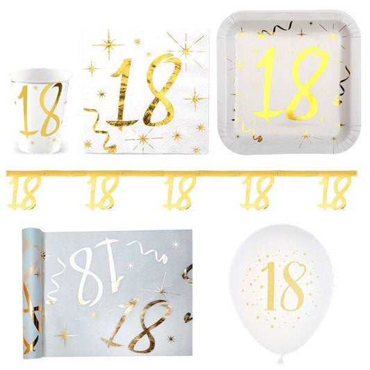 White & Gold Sparkle 18th Birthday - Deluxe Party Pack for 30