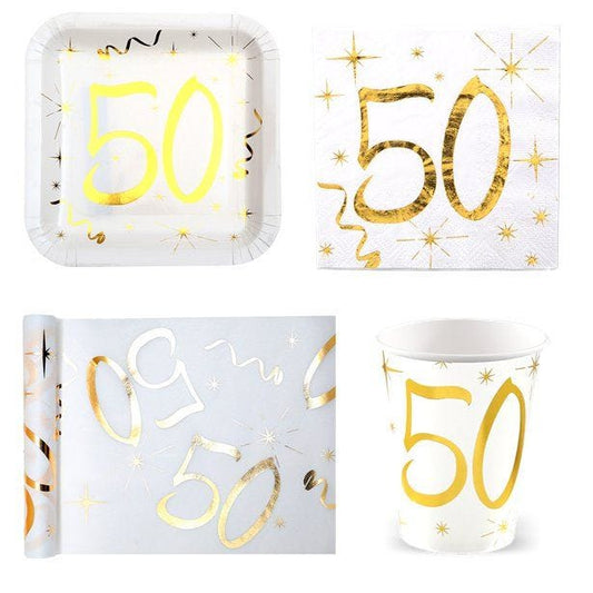 White & Gold Sparkle 50th Birthday Value Party Pack for 10