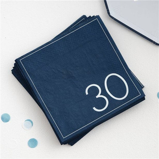 Mix It Up Blue 30th Paper Napkins - 33cm (16pk)
