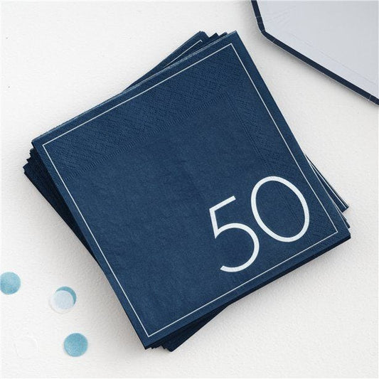 Mix It Up Blue 50th Paper Napkins - 33cm (16pk)