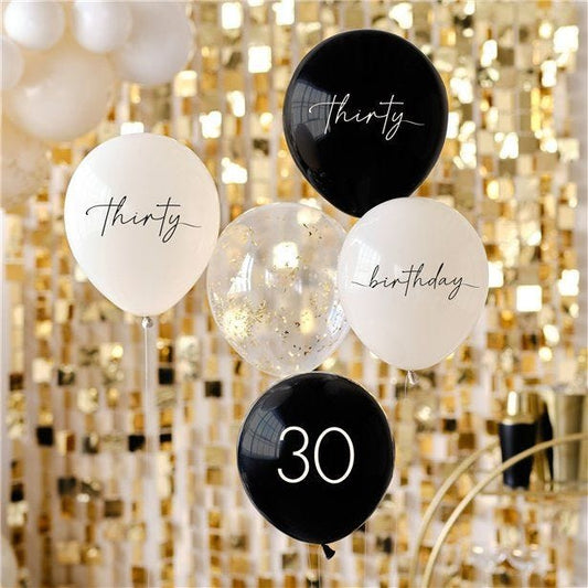 Champagne Noir 30th Birthday Latex Balloon Bouquet (5pk)