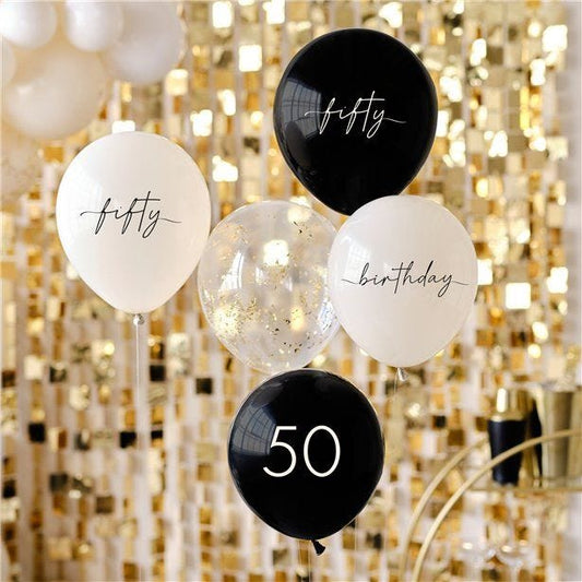 Champagne Noir 50th Birthday Latex Balloon Bouquet (5pk)