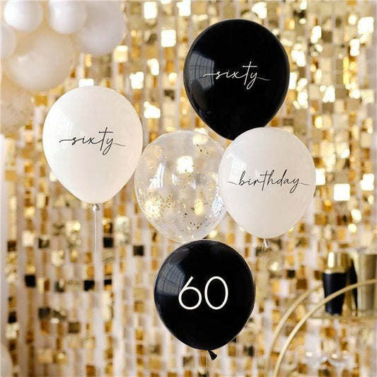 Champagne Noir 60th Birthday Latex Balloon Bouquet (5pk)