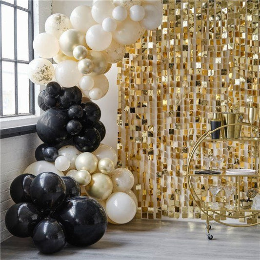 Black, Cream, Nude and Champagne Chrome Balloon Arch - 70 Balloons