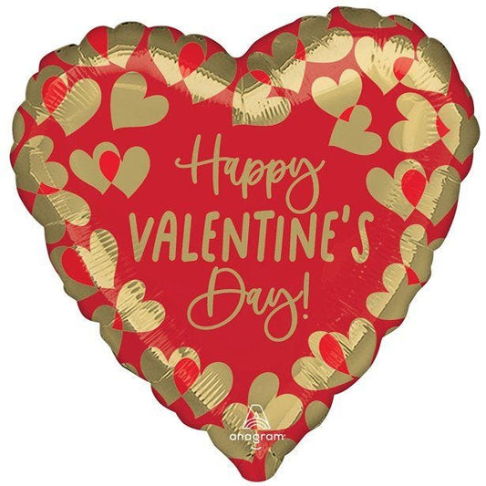 Happy Valentines Gold Hearts Balloon - 18" Foil