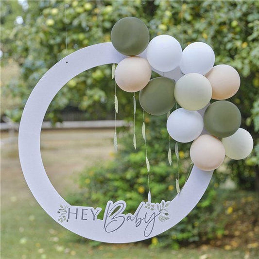 Botanical 'Hey Baby' Photo Booth Frame With Balloons