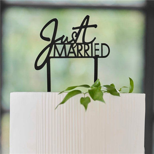 Contemporary Wedding Just Married Acrylic Cake Topper