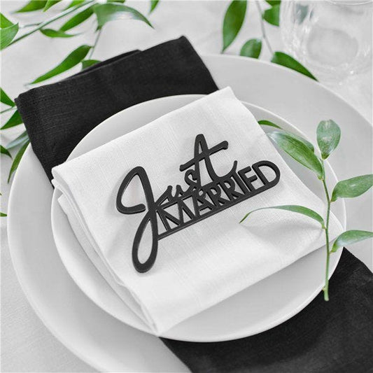 Contemporary Wedding Black Wooden 'Just Married' Decoration (6pk)