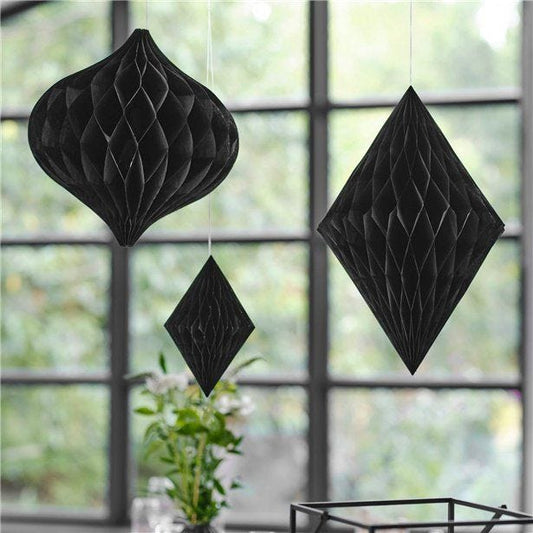 Contemporary Wedding Black Honeycomb Decorations (3pk)
