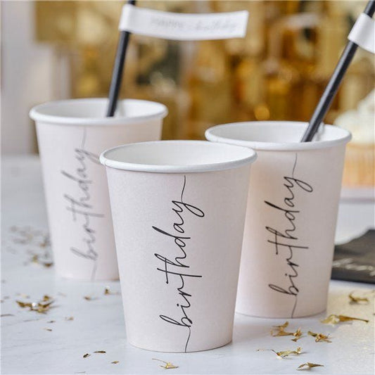 Nude and Black Paper Birthday Cups - 266ml (8pk)