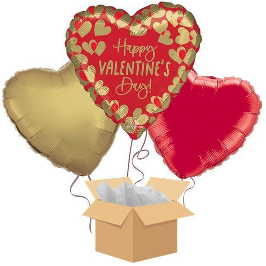 Gold Hearts Valentine's Balloon Bouquet - Delivered Inflated