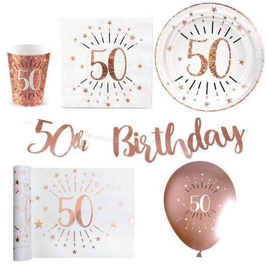 Sparkling Rose Gold 50th Birthday - Deluxe Party Pack for 30