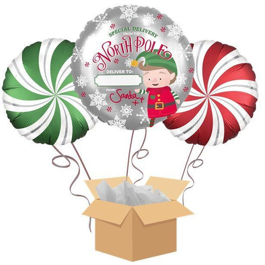 Elf Special Delivery Balloon Bouquet - Delivered Inflated