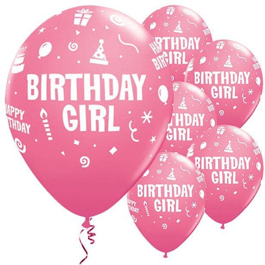 Pink Birthday Girl Balloons - 11" Latex (6pk)