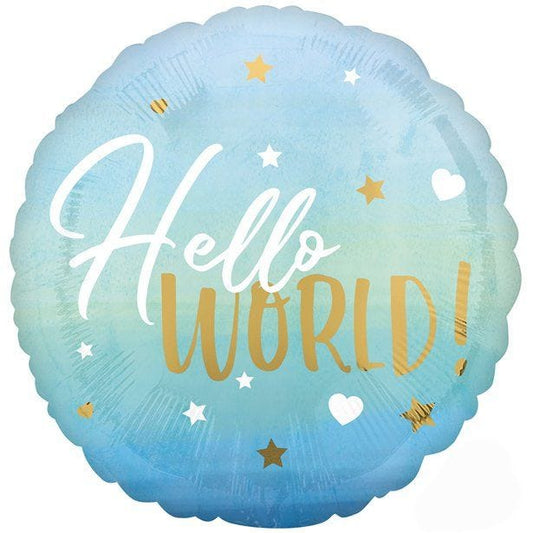 Blue Hello World Baby Arrival Foil Balloon - 18"