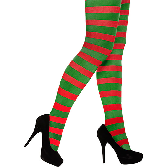 Green & Red Striped Tights - Adult One Size