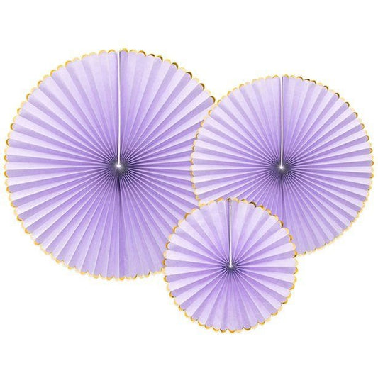 Pastel Lilac & Gold Paper Fans (3pk)