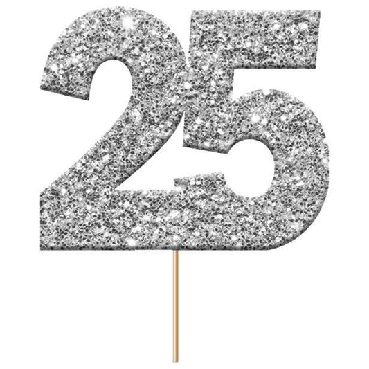 Silver 25 Glitter Cupcake Toppers (12pk)