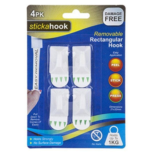 Stickahook - Removable Plastic Hooks (4pk)