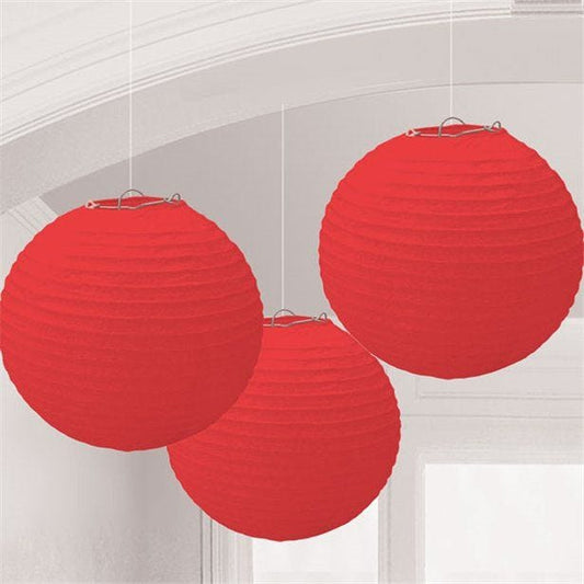 Red Paper Lantern Decorations - 24cm (3pk)