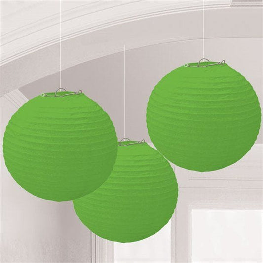 Lime Green Paper Lantern Decorations - 24cm (3pk)