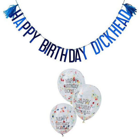 Happy Birthday Dickhead Banner & Balloons Pack